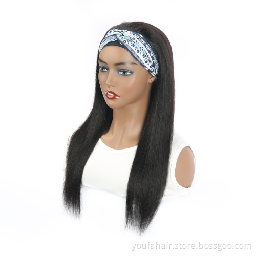 Wholesale 150% Density Unprocessed Virgin Raw Hair Cuticle Aligned Straight Headband Wigs Non Lace Human Hair Machine Made Wigs